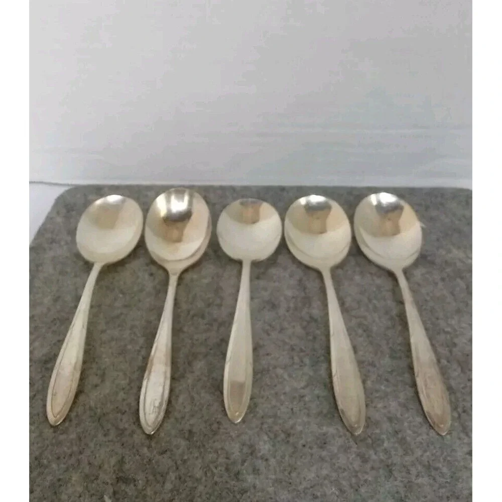 Vintage Silverplate Spoons Set of 5 Soup‎ Spoons Tableware Flatware